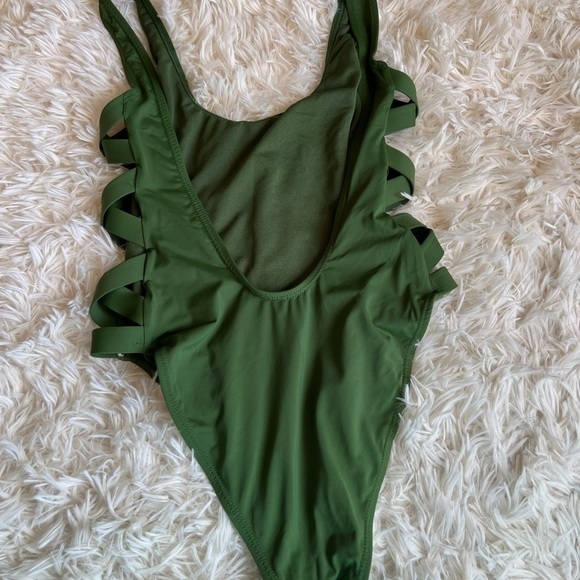 Bikini Lab lattice side low back olive green cheeky one piece size Medium - Picture 6 of 9